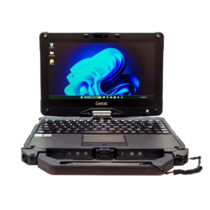 Refurbished Getac V110 G5 11.6 inch convertible rugged laptop with Intel Core i5 processor, LumiBond touchscreen, and rotating keyboard in tablet mode