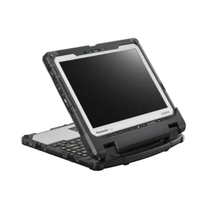 Panasonic Toughbook CF-33 MK4 rugged tablet front left view facing forward with keyboard behind and tablet open