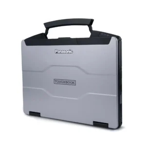 Panasonic Toughbook FZ-55 MK3 rugged laptop front-right view with lid closed and handle raised