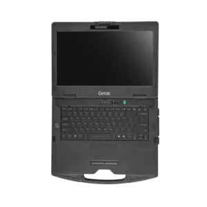 Getac S410 G5 rugged laptop top view showing keyboard, sunlight-readable display and carry handle